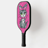 Cute Kawaii Kitten met een glitter roze achtergron Pickleball Paddle (Links)