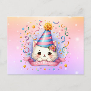 Cute Kawaii Kitty Kat Verjaardags Groet Postkaart