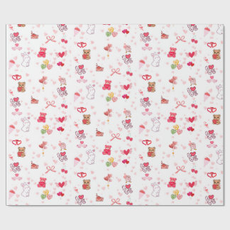 Cute Kawaii Knuffelbeer & Harten Valentijnsdag Wr Cadeaupapier