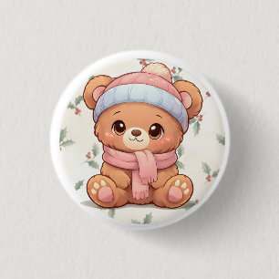 Cute Kawaii Knuffelbeer Winter Knop Ronde Button 3,2 Cm