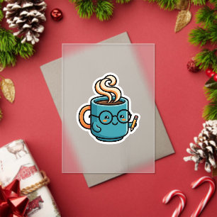 Cute Kawaii Koffiekop Draagt Lezende BrilSticker Acryl Uitnodigingen