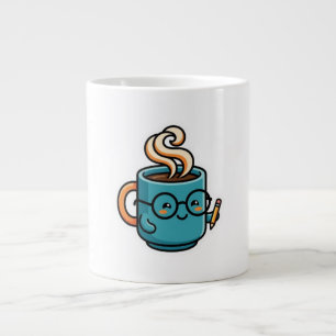 Cute Kawaii Koffiekop Draagt Lezende BrilSticker Extra Grote Beker