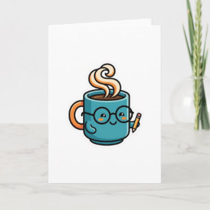 Cute Kawaii Koffiekopje met Leesbril Sticker Kaart