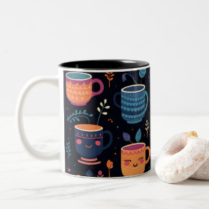 Cute Kawaii Koffiekopjes Patroon met Lachende Gezi Tweekleurige Koffiemok