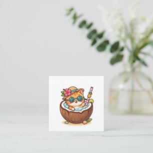 Cute Kawaii Kokosnoot Kat Zonnebril Zomer BSticker Vierkante Visitekaartje