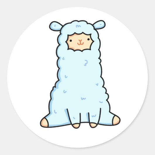 Cute Kawaii Llama Ronde Sticker (Voorkant)