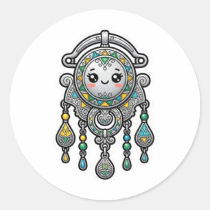 Cute Kawaii Marokkaanse Amazigh Tazarzit Zilveren  Ronde Sticker