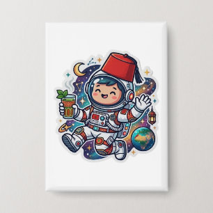 Cute Kawaii Marokkaanse Astronaut Munt Thee FezSti Button