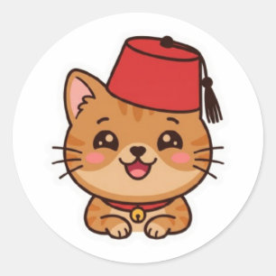 Cute Kawaii Marokkaanse Fez Hoed Kat Sticker