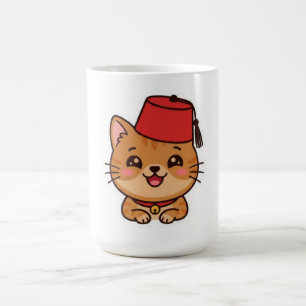 Cute Kawaii Marokkaanse Fez Hoed Kat Sticker Koffiemok
