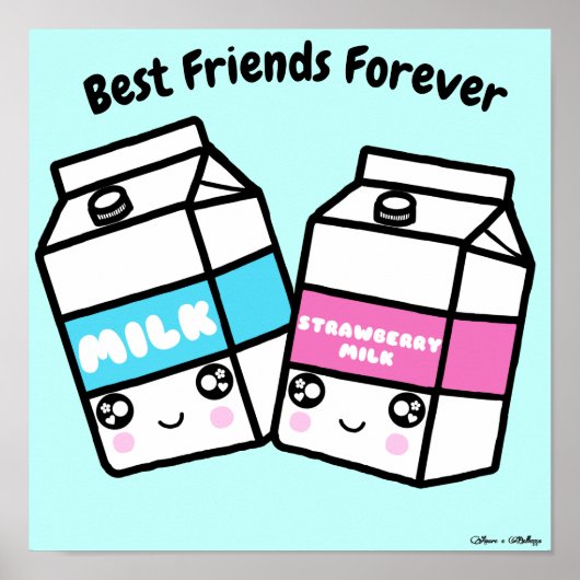 Cute Kawaii Milk Dairy Best Friends Forever BFF Poster (Voorkant)