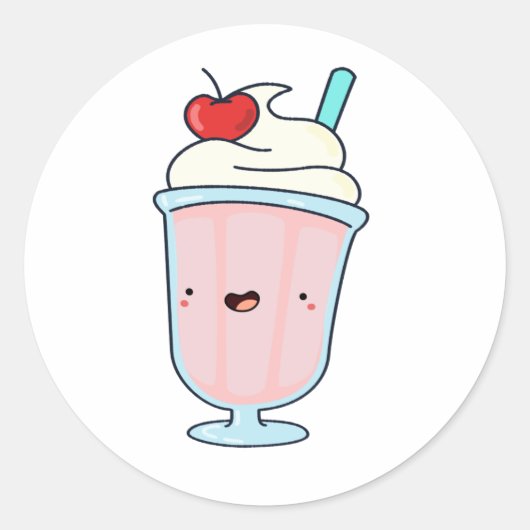 Cute Kawaii Milkshake Ronde Sticker (Voorkant)