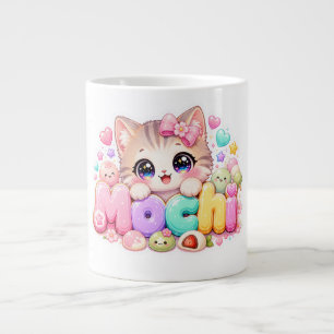 Cute Kawaii Mochi Kat Naam Pastel Roze Glitterend Extra Grote Beker
