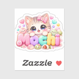 Cute Kawaii Mochi Kat Naam Pastel Roze Glitterend Sticker