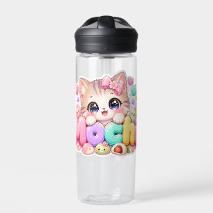 Cute Kawaii Mochi Kat Naam Pastel Roze Glitterend Waterfles