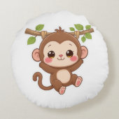 Cute Kawaii Monkey Rond Kussen (Achterkant)