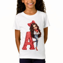 Cute Kawaii Monogram Letter A Meisjes T-Shirt