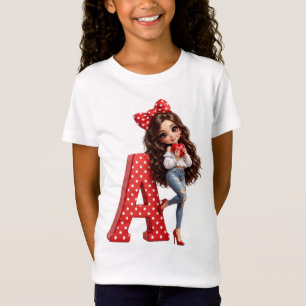 Cute Kawaii Monogram Letter A Meisjes T-Shirt