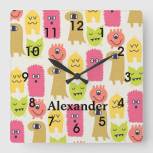 Cute Kawaii Monsters Horloge murale de la pépinièr
