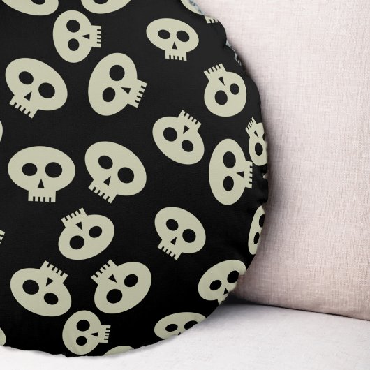 Cute Kawaii Motif crâne noir Coussin rond