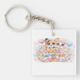 Cute Kawaii Net Getrouwd Koppel Dieren Pastel Pin Sleutelhanger