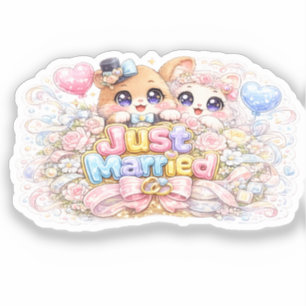 Cute Kawaii Net Getrouwd Koppel Dieren Pastel Pin Sticker