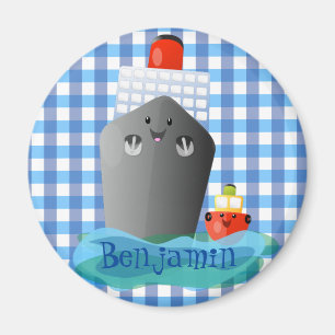 Cute kawaii oceanische voering tug cartoon illustr magneet