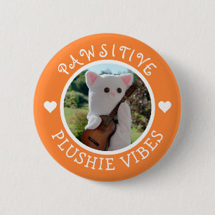 Cute Kawaii Oranje Pawsitive Plushie Vibes Photo Ronde Button 5,7 Cm