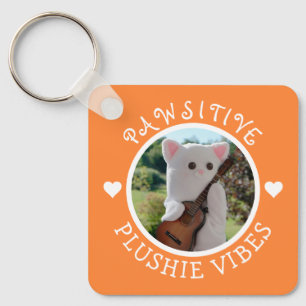Cute Kawaii Oranje Pawsitive Plushie Vibes Photo Sleutelhanger