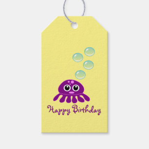 Cute Kawaii Paars Jellyfish Happy Birthday Cadeaulabel
