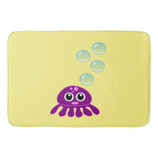 Cute Kawaii Paarse Jellyfish with Blue Bubbles Badmat (Voorkant)