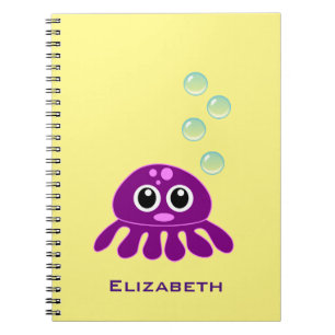 Cute Kawaii Paarse Jellyfish with Blue Bubbles Notitieboek