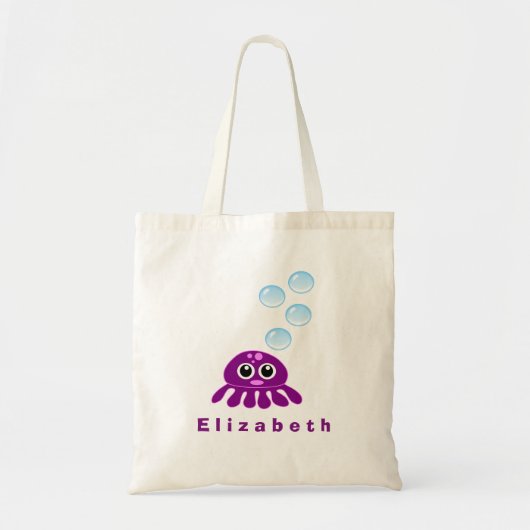 Cute Kawaii Paarse Jellyfish with Blue Bubbles Tote Bag (Voorkant)