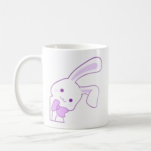 Cute Kawaii Paarse Kijkende Konijn Lint Koffiemok (Links)