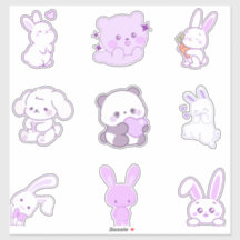 Cute Kawaii Paarse Pastel Konijn Panda Sticker Set