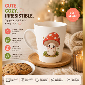 Cute Kawaii Paddenstoelen Koffiekop – Cottagecore  Latte Mok
