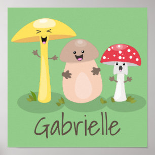 Cute kawaii paddenstoelschimmels cartoon poster