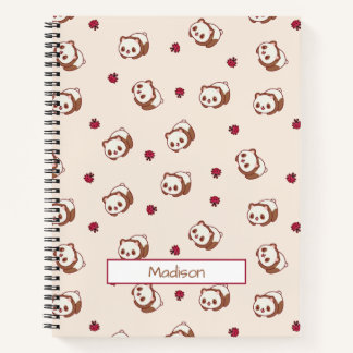 Cute Kawaii Panda Beige Pattern Personalized Notitieboek