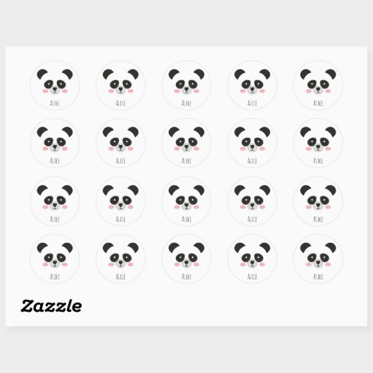 Cute Kawaii Panda Sticker – Custom Name Stickers (Feuille)