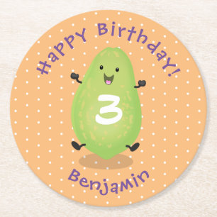 Cute kawaii papaya paw cartoon illustratie ronde kartonnen onderzetter