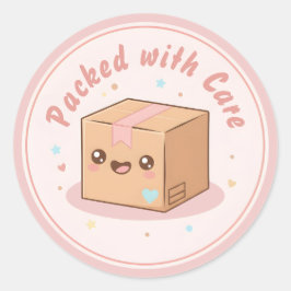 Cute Kawaii Parcel "Packed with Care" Packaging Ronde Sticker