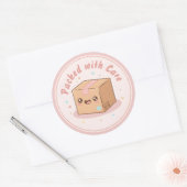 Cute Kawaii Parcel "Packed with Care" Packaging Ronde Sticker (Envelop)