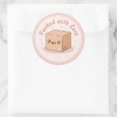 Cute Kawaii Parcel "Packed with Care" Packaging Ronde Sticker (Tas)