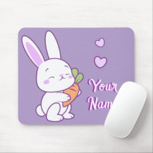Cute Kawaii Pastel Paarse Aangepaste Naam Konijn W Muismat