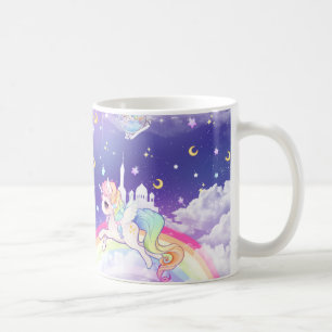 Cute kawaii pastel unicorn met regenboogmelkwegste koffiemok