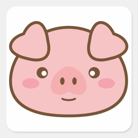 Cute Kawaii Pig Vierkante Sticker (Voorkant)