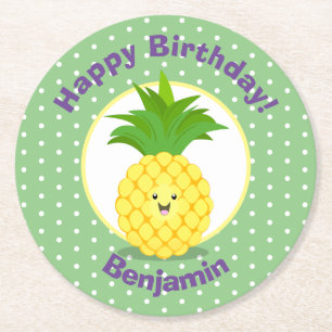 Cute kawaii pineapple cartoon ronde kartonnen onderzetter