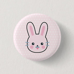 Cute Kawaii Pink Bunny and Polka Dots Ronde Button 3,2 Cm