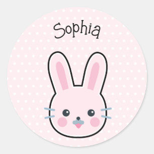 Cute Kawaii Pink Bunny and Polka Dots Ronde Sticker