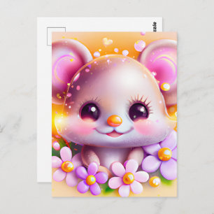 Cute Kawaii Pink Mouse Briefkaart